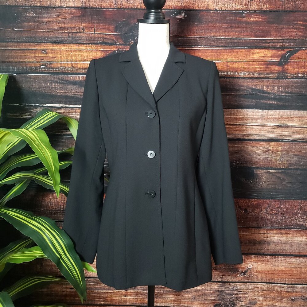 Doncaster Vintage Blazer 10 Petite 3 Button Jacket Black 100% Wool